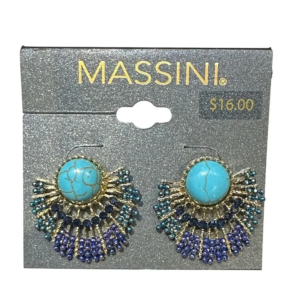 MASSINI Turquoise‎ & Blue Fan Drop Earrings NWT